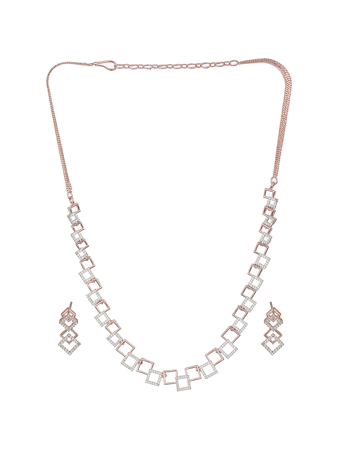 Rose Gold Plated AD Studded Minimal Geometric Necklace Jewellery  Set