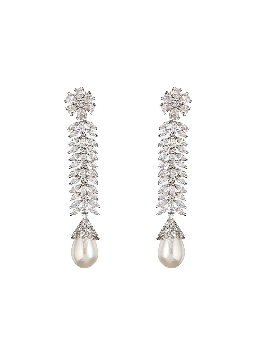 Silver Toned CZ Studded & Pearl Beaded Statement  Necklace  Jewellery Set