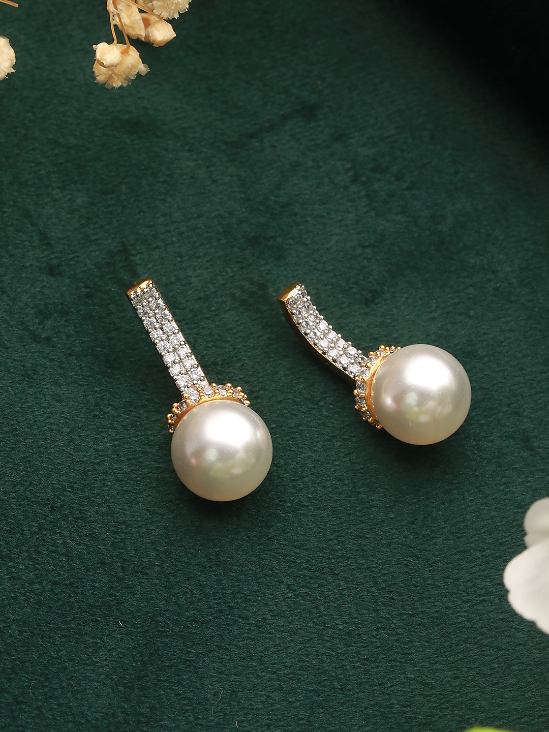 Gold Toned Pearl Minimal Officewear  Drop Earrings