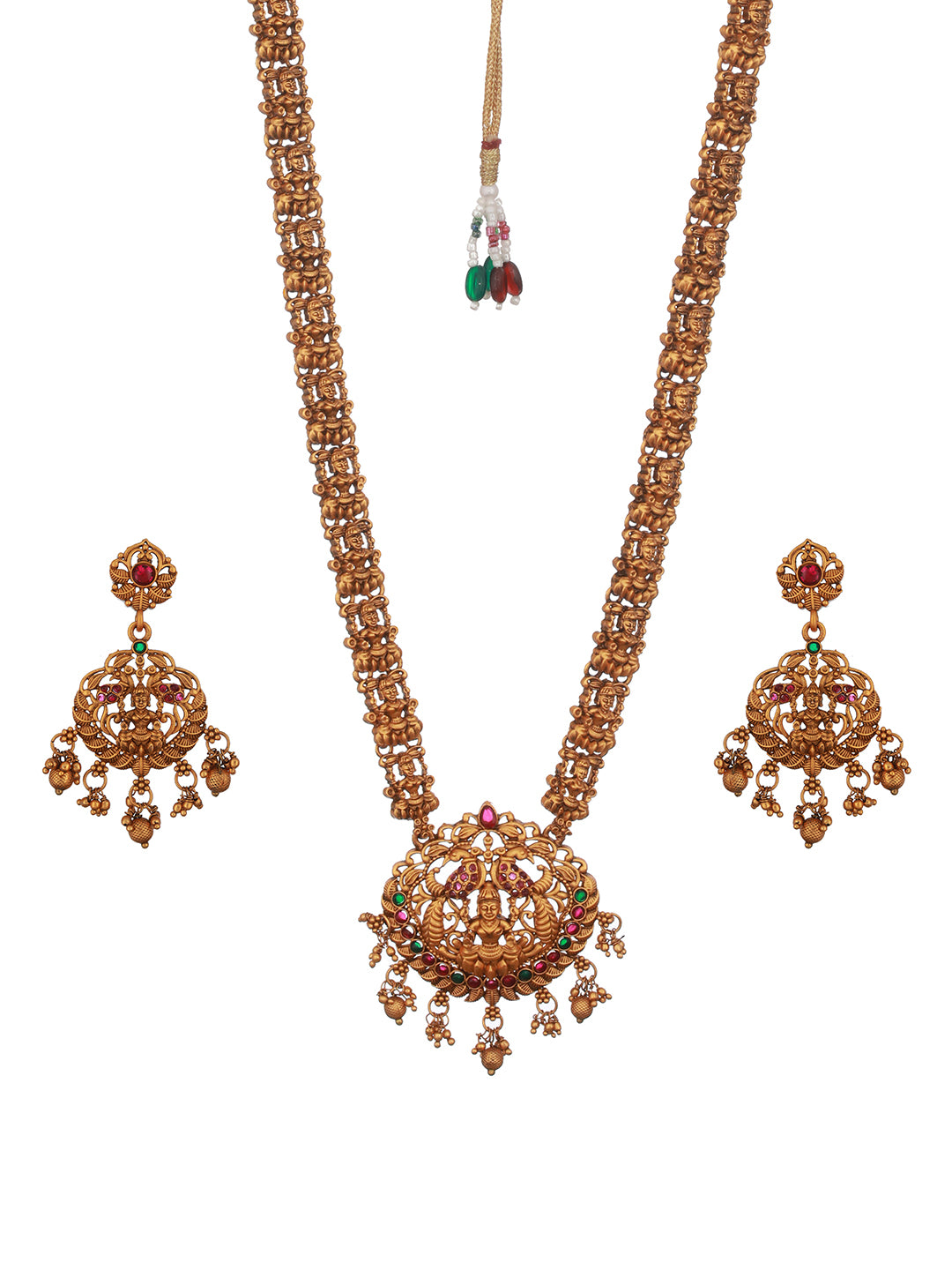 Antique Gold Toned Temple Lakshmiji Pendant Haram Jewellery  Set