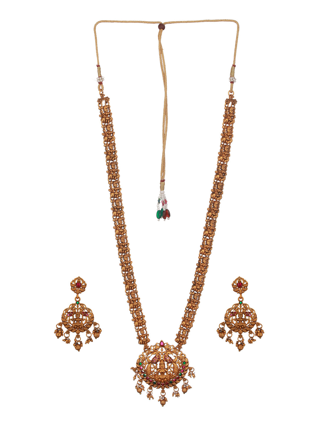 Antique Gold Toned Temple Lakshmiji Pendant Haram Jewellery  Set