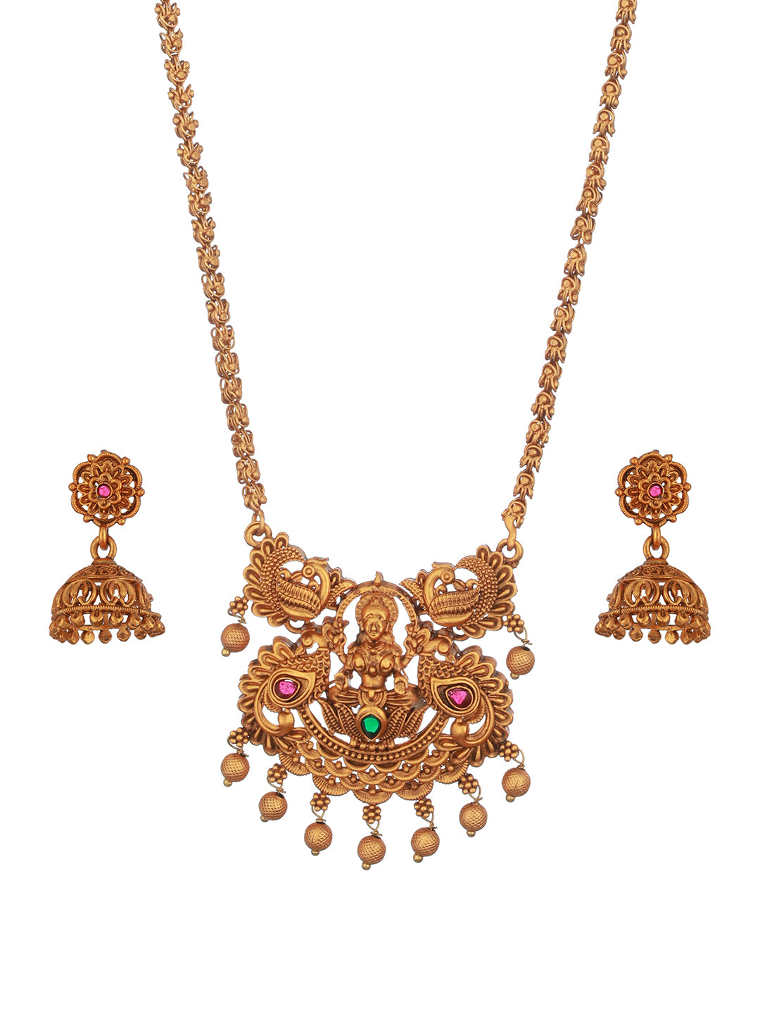 Antique Gold Polish Temple  Lakshmiji Long Haram Mala Jewellery  Set