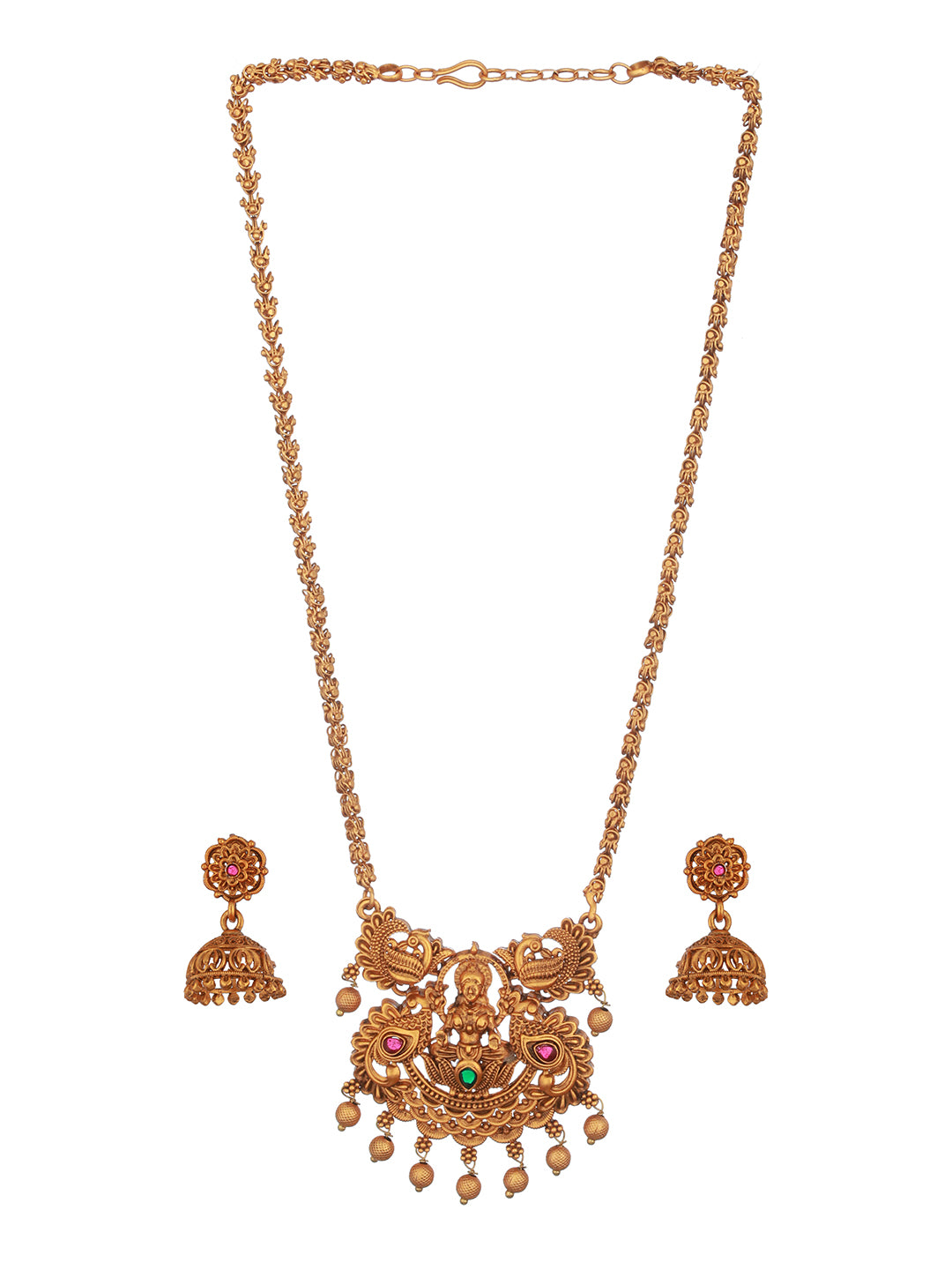 Antique Gold Polish Temple  Lakshmiji Long Haram Mala Jewellery  Set