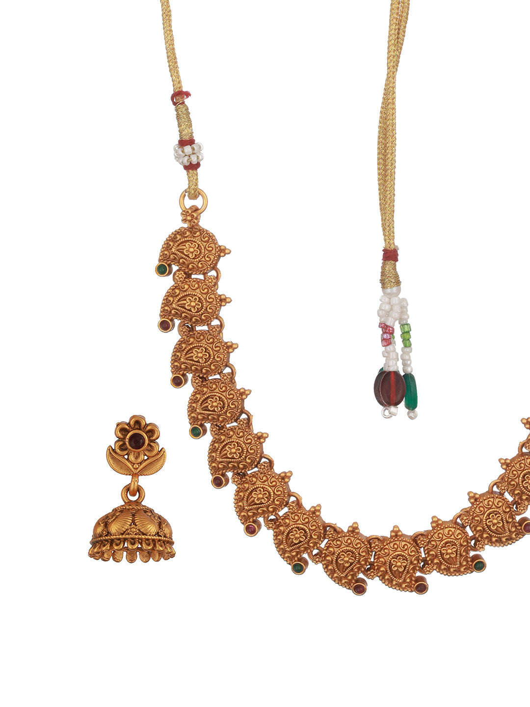 Antique Gold Polish Temple Mango Floral Choker Jewellery Set