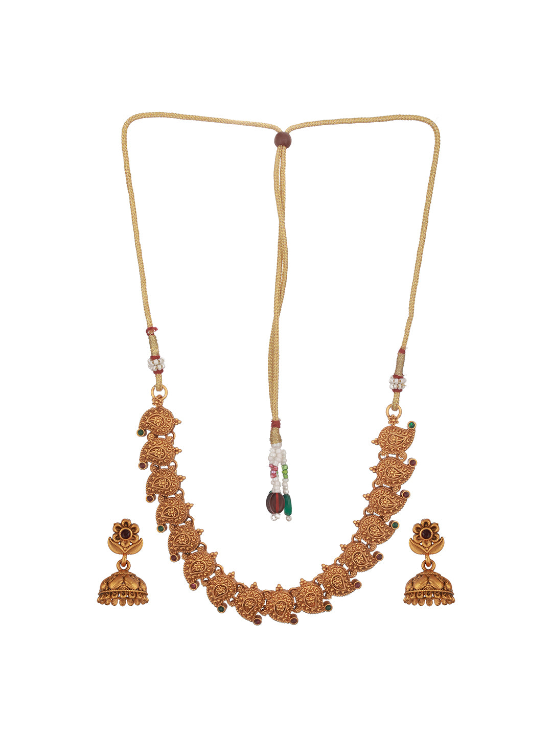 Antique Gold Polish Temple Mango Floral Choker Jewellery Set