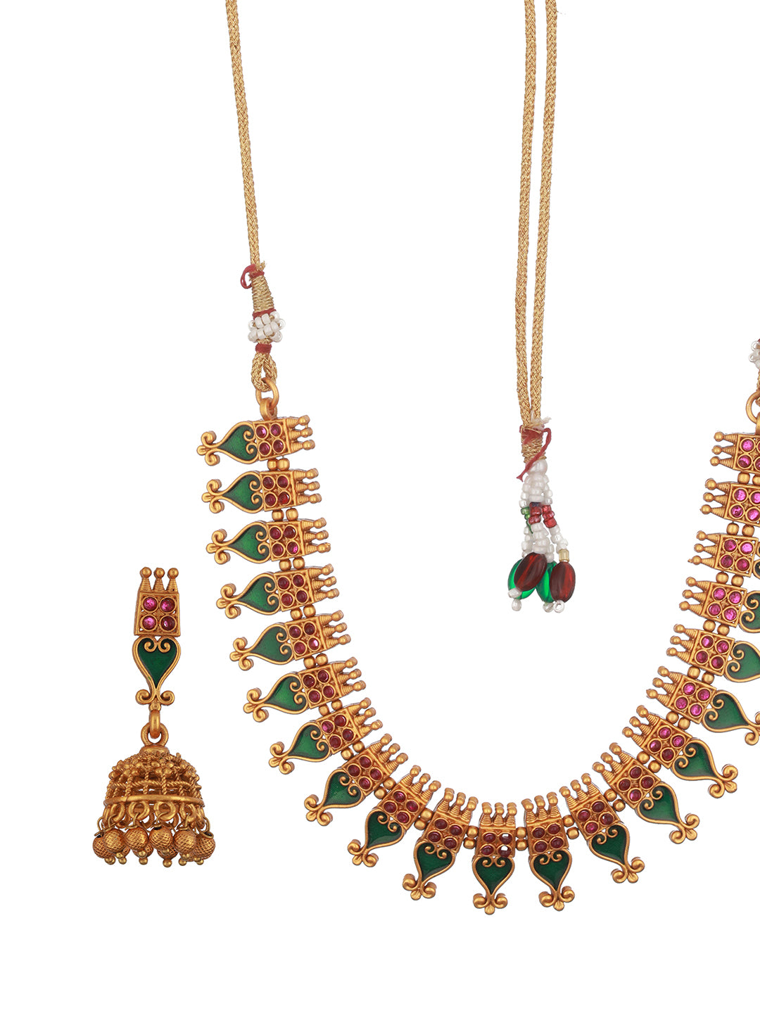 Gold Toned Green Enamelled Kerala tradition  Nagapadam  Floral Choker Jewellery Set