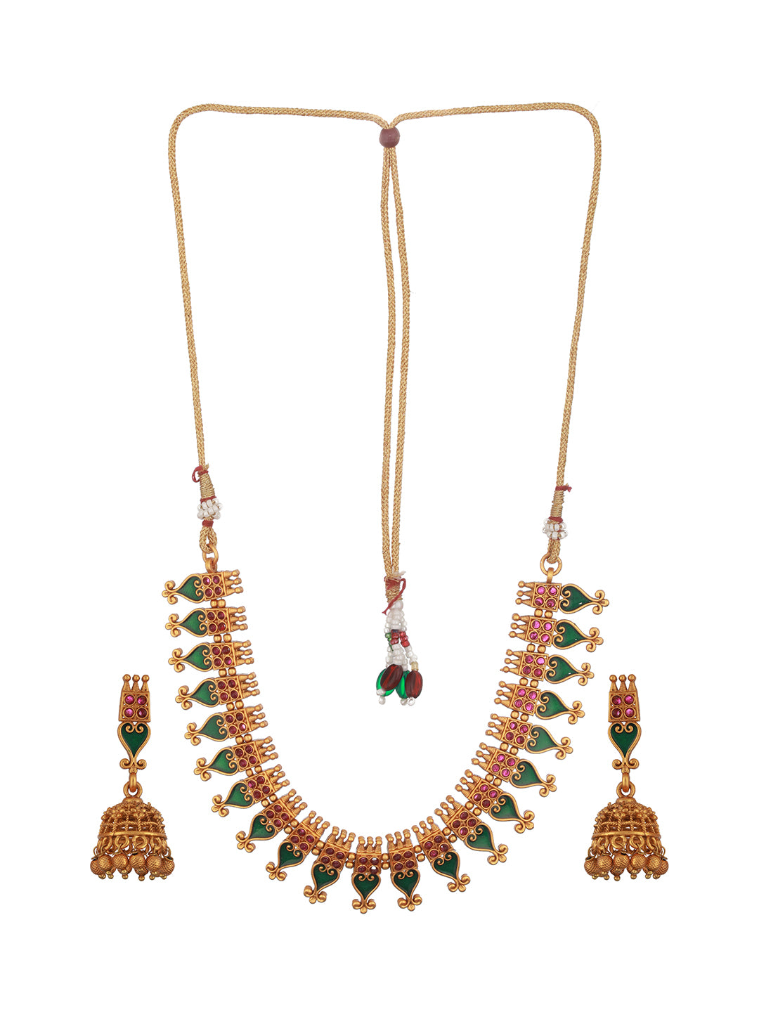 Gold Toned Green Enamelled Kerala tradition  Nagapadam  Floral Choker Jewellery Set