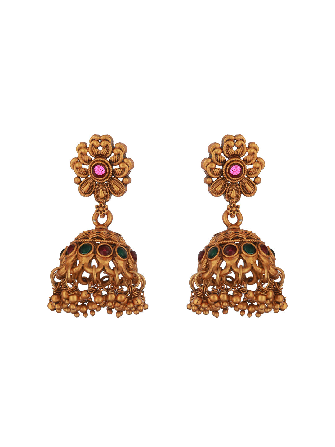 Antique Gold Toned Green Stone Studded Haram Chain Pendant Jewellery Set