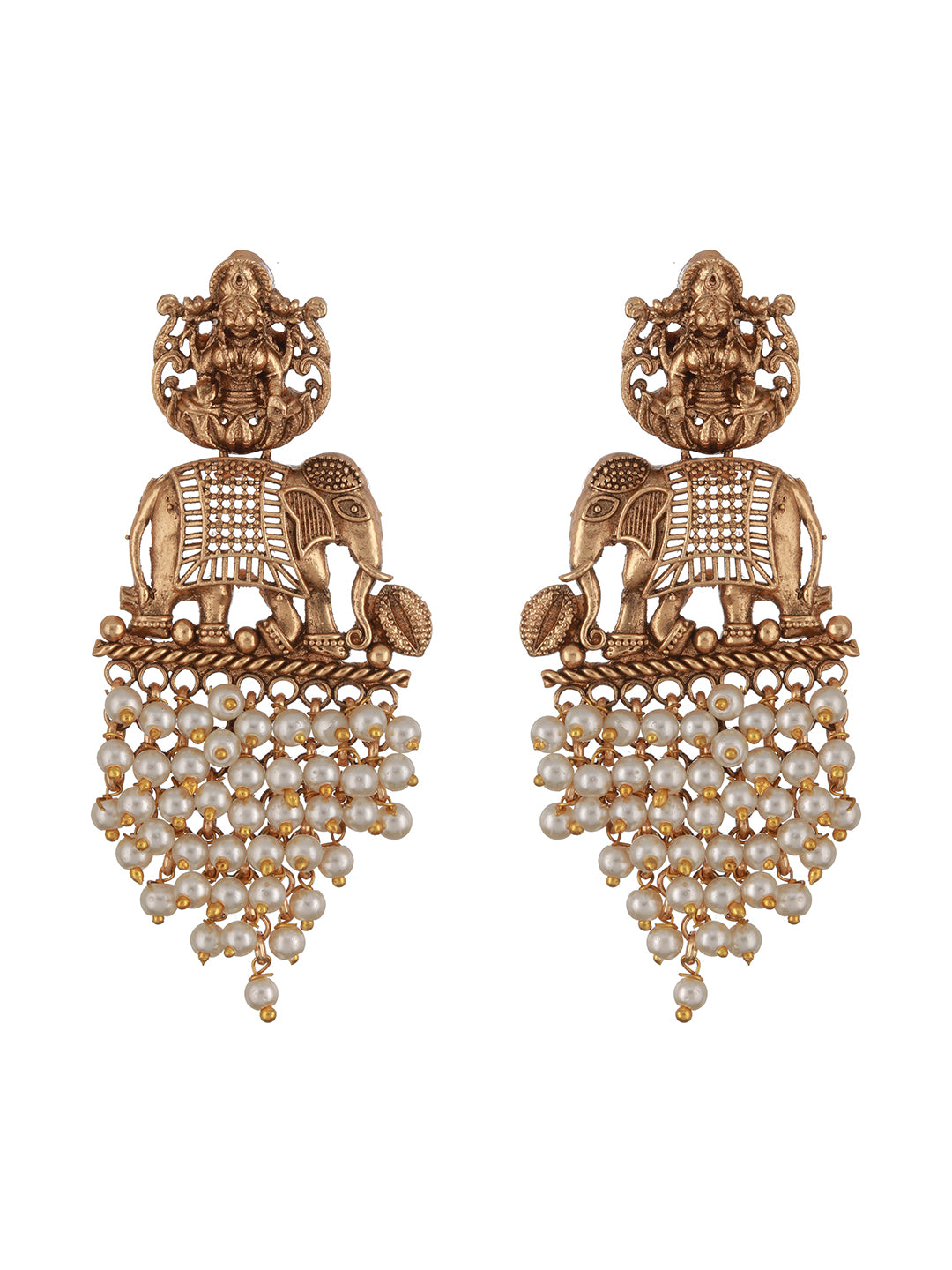 Gold Toned Pearl Cluster Elephant Statement Choker Jewellery Set