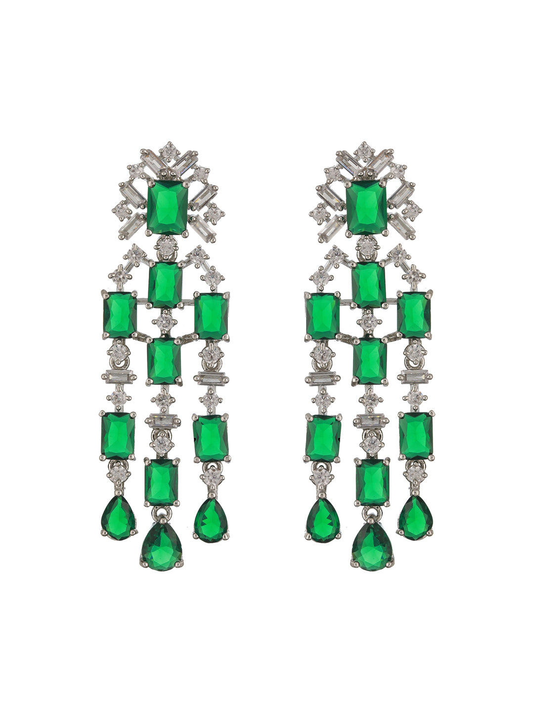 Silver Plated Emerald Green Double Lined Luxe Statement Bridal Jewellery Set