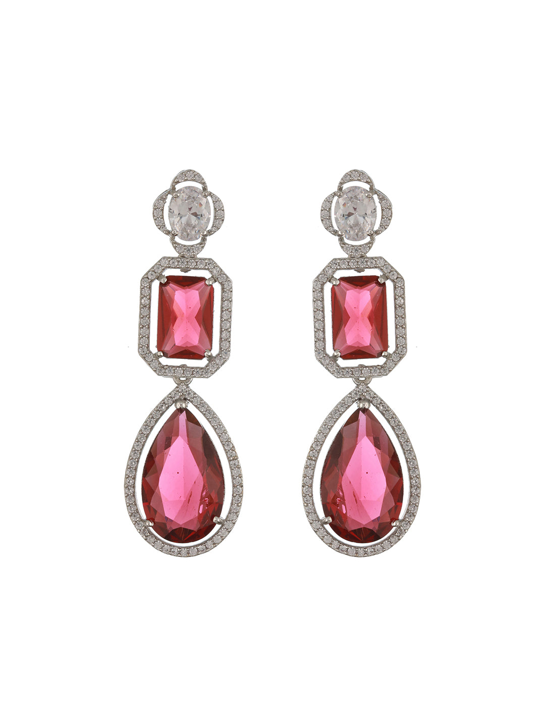 Silver Plated Red Ruby AD Studded Luxe Statement Designer Pendant Jewellery Set