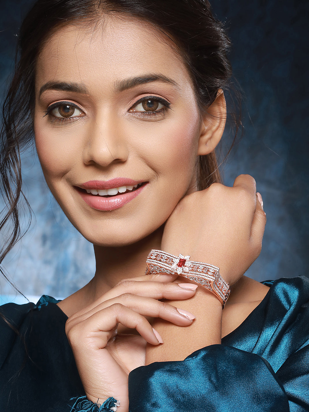 Rose Gold Toned Red AD Studded Designer Kada Bracelet