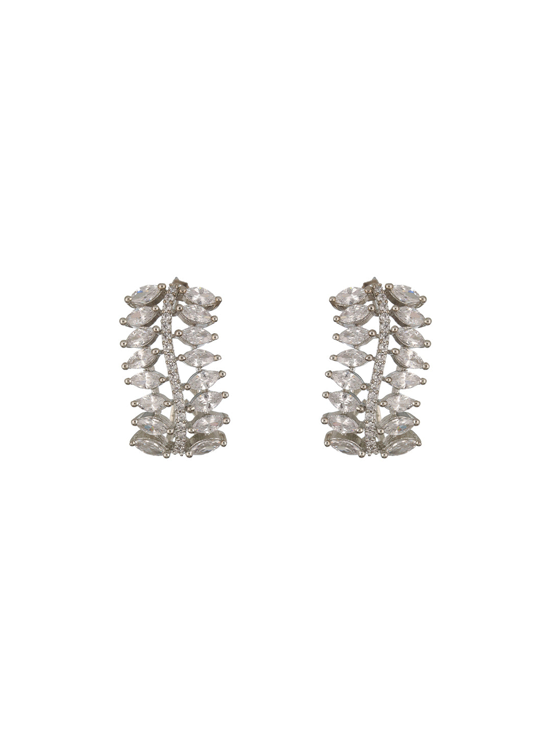 Silver Toned AD Studded Minimal Baali Earring