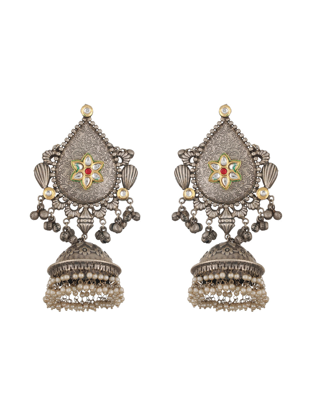 Silver Toned Statement Light Weight Large Jhumka Earrings