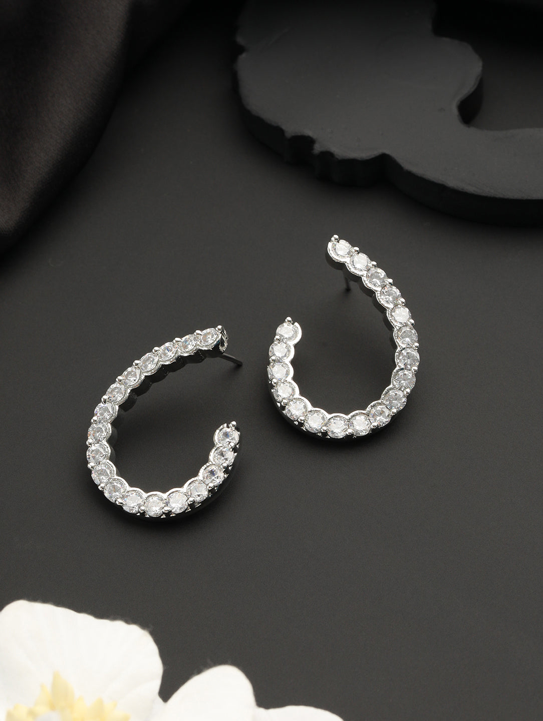 Silver Toned AD studded Hoop Earrings