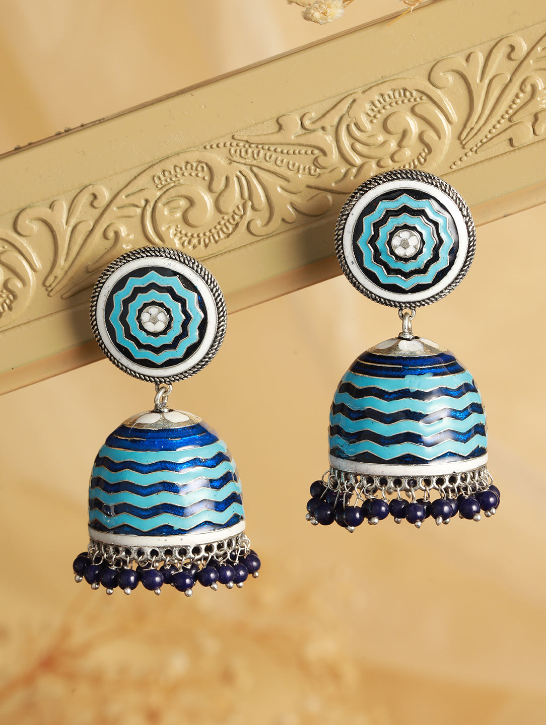 Blue Enamelled Handcrafted Jhumka Earrings