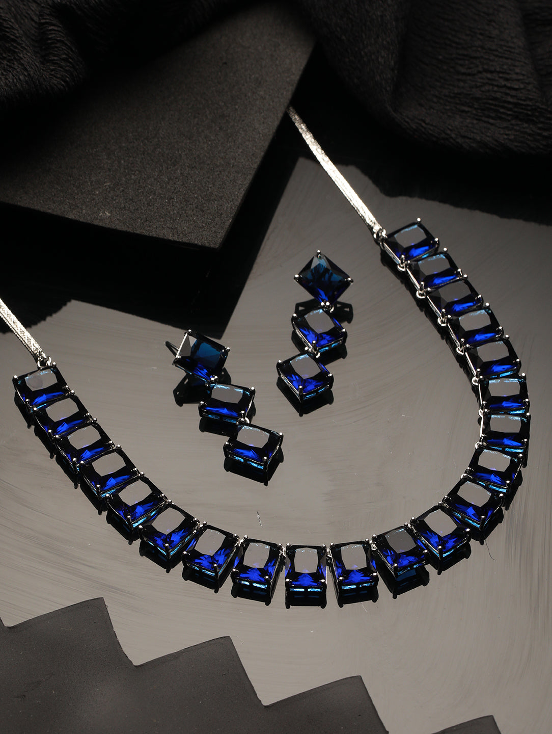 Silver Plated Blue CZ studded Minimal Jewellery Set