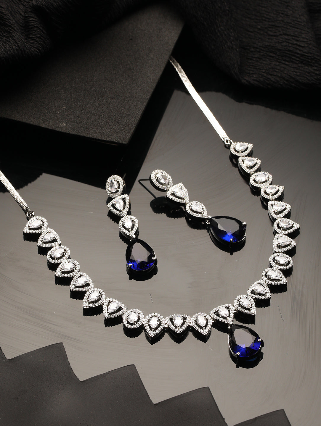 Silver Plated Pear Shaped CZ Studded luxe Minimal jewellery Set