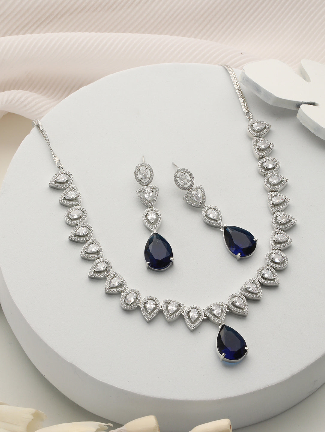 Silver Plated Pear Shaped CZ Studded luxe Minimal jewellery Set