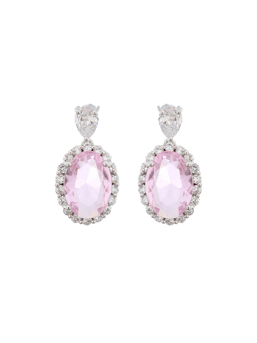 Silver Toned Pink CZ Studded Luxe Minimal Locket Jewellery Set