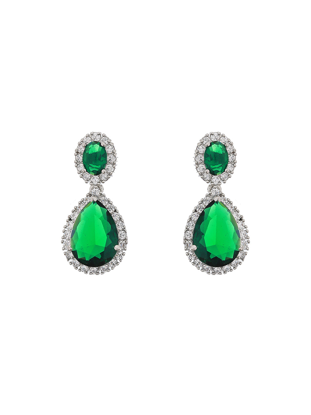 Rhodium Plated green CZ Studded Single Line Minimal Jewellery Set
