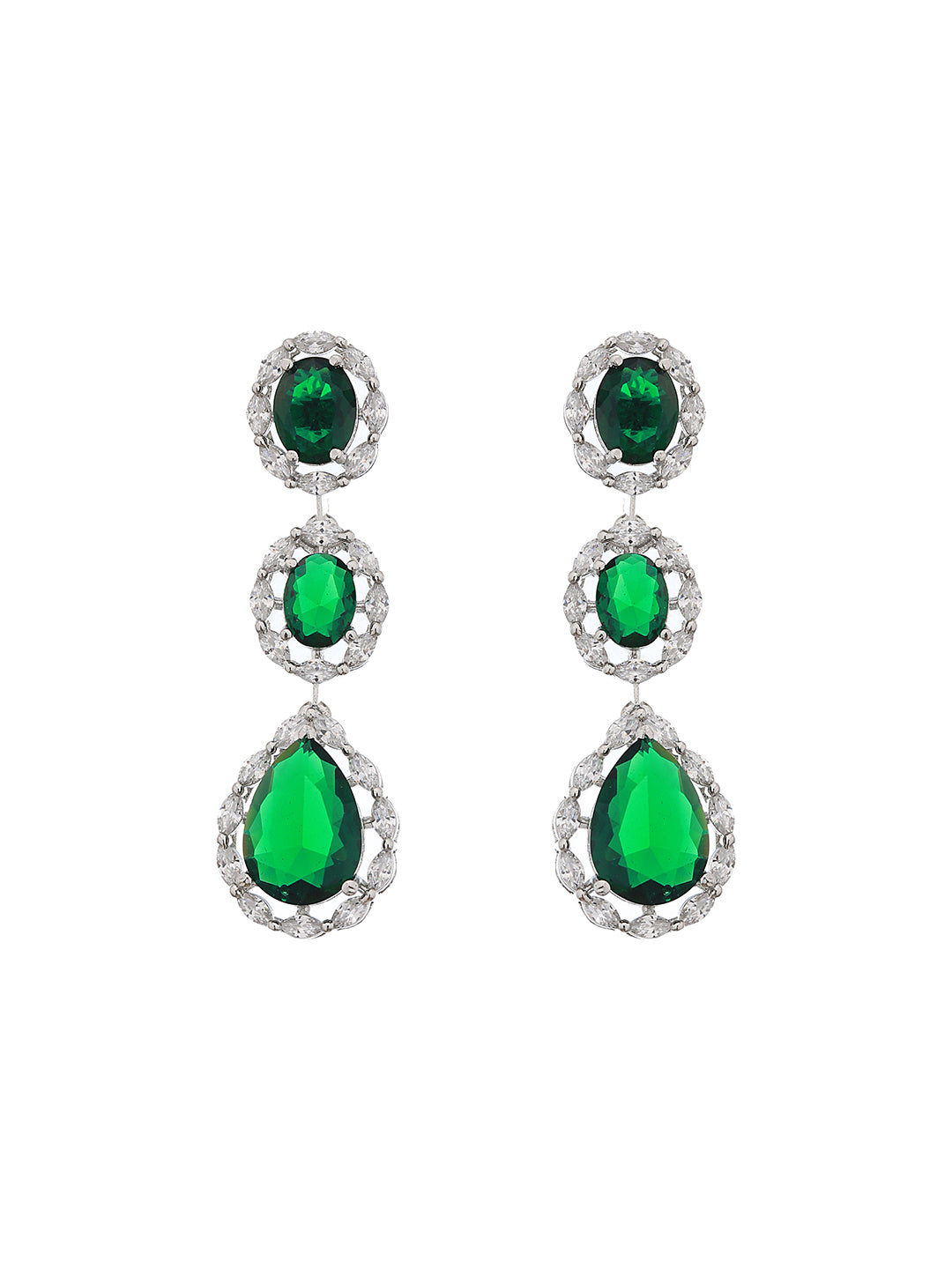 Silver Plated green CZ Studded Luxe Jewellery Set