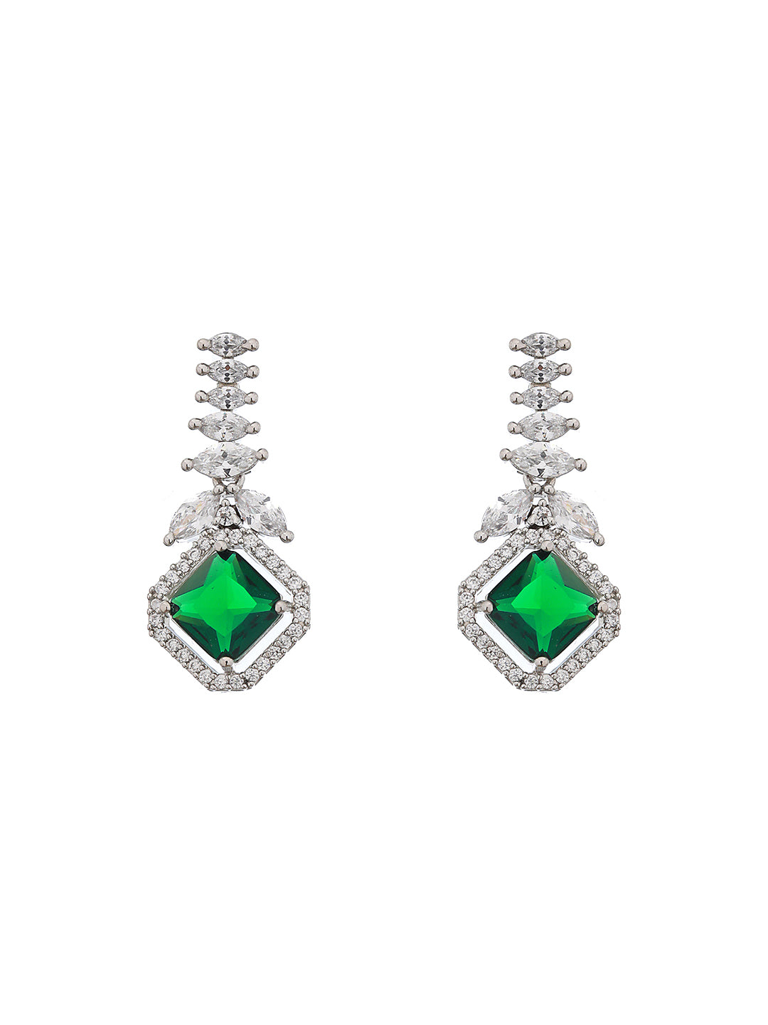 Silver Plated Green CZ Studded Minimal Pendant jewellery Set