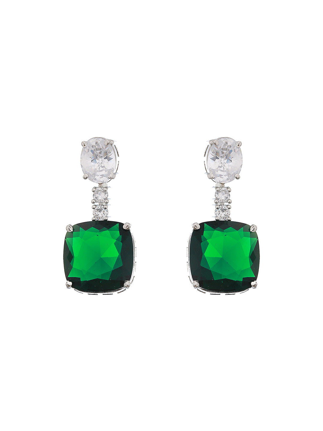 Silver Plated Green CZ Studded Luxe Designer Jewellery Set