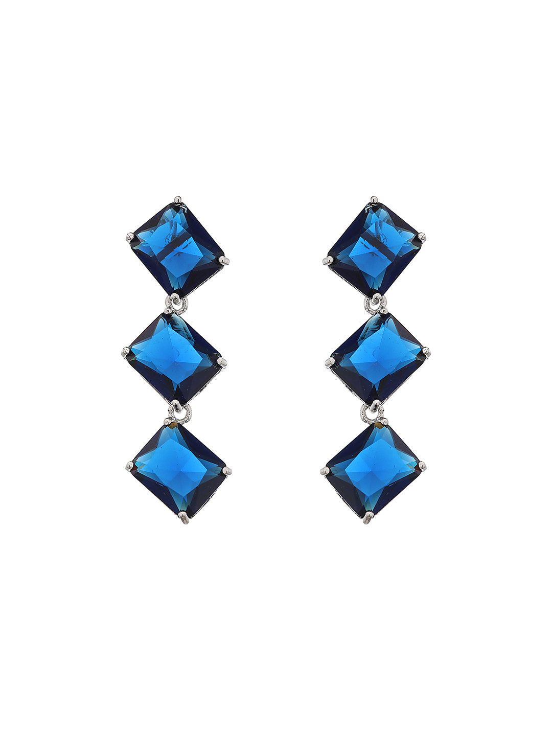 Silver Plated Blue CZ studded Minimal Jewellery Set