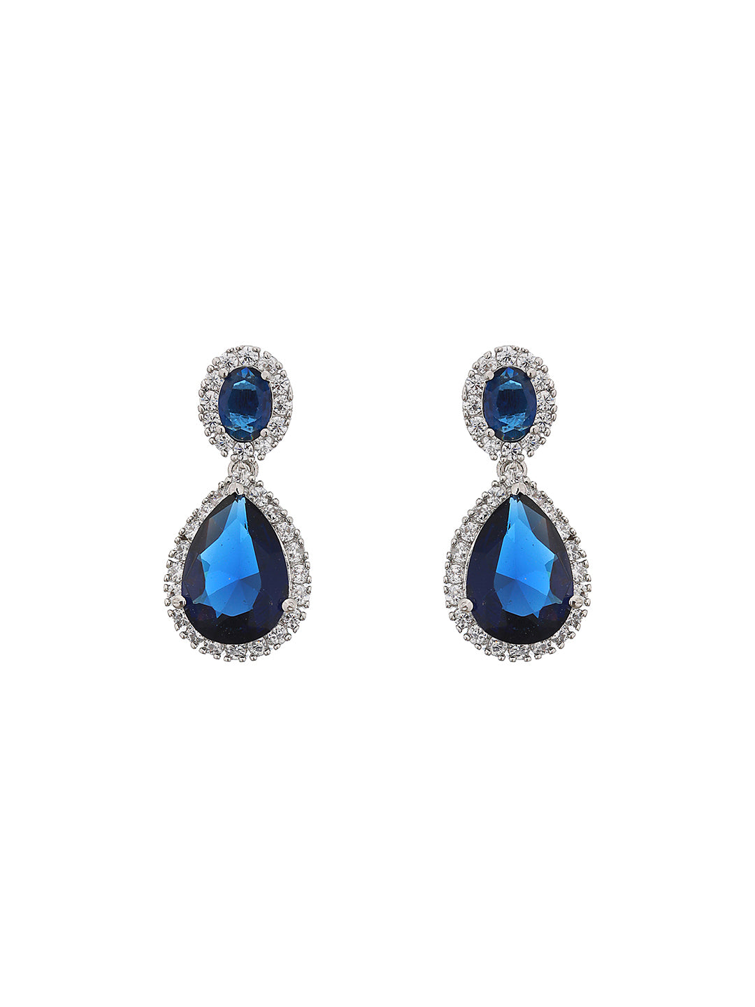 Silver Plated Blue CZ Studded Minimal Luxe Jewellery Set