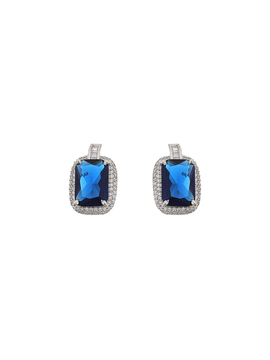 Silver Plated Blue CZ Studded StatementJewellery Set