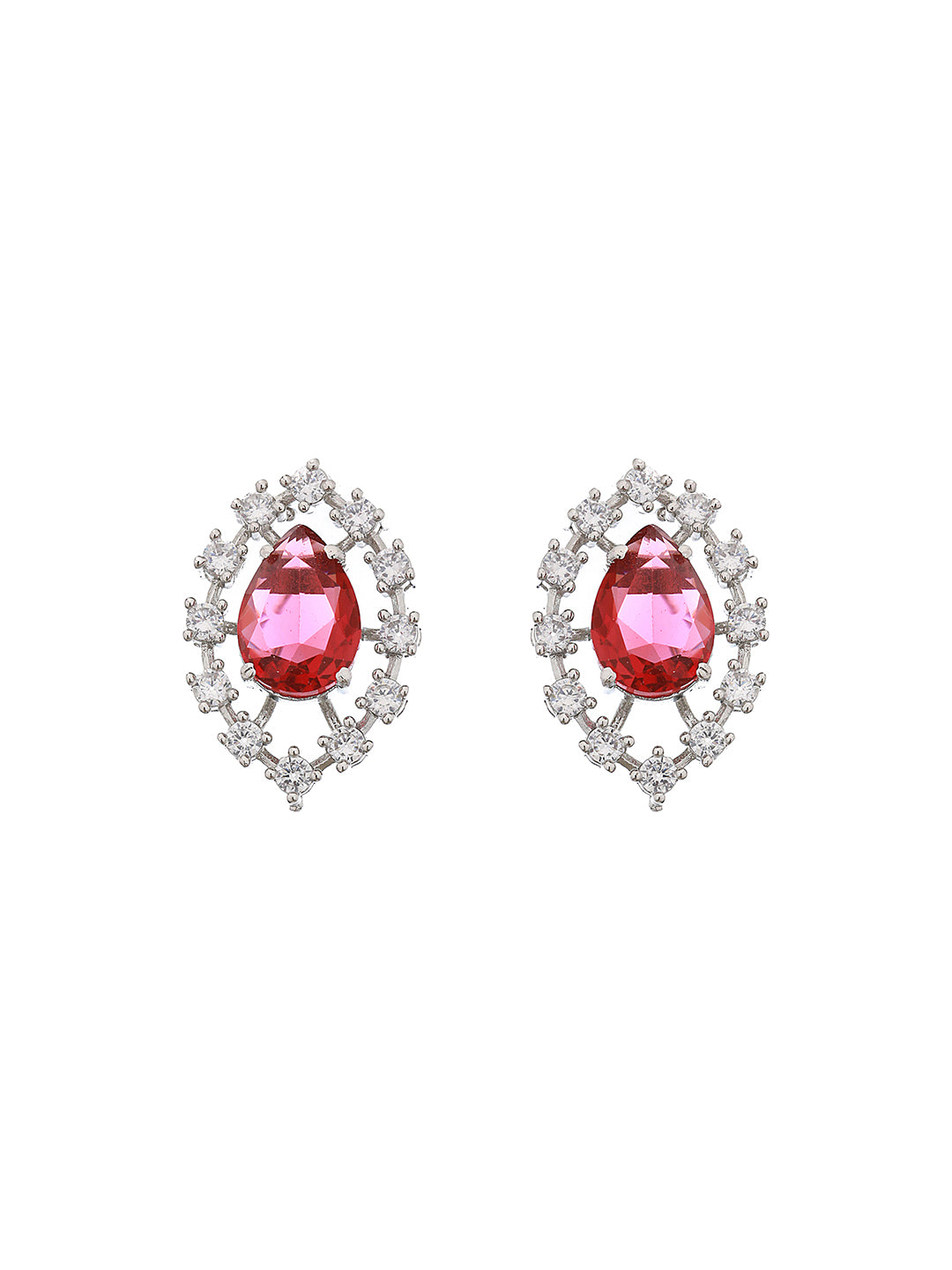 Silver Plated Red CZ Studded Minimal Delicate Jewellery Set
