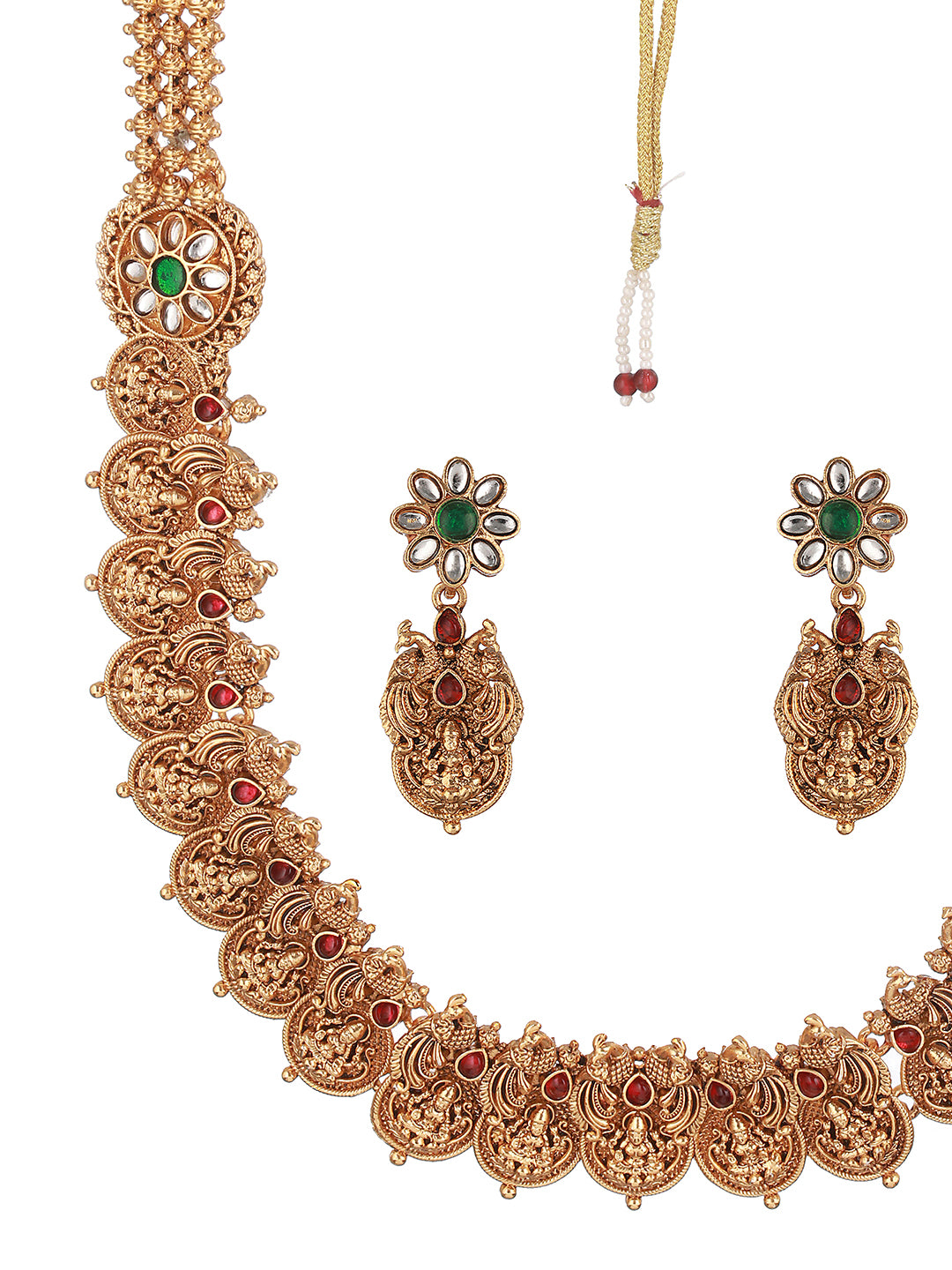 Gold Plated CZ Peacock Coin Temple Jewellery  Set