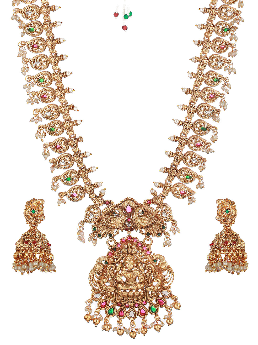 Gold Mango Pearl Drops Temple Lakshmi Devi Haram Necklace  Jewellery Set