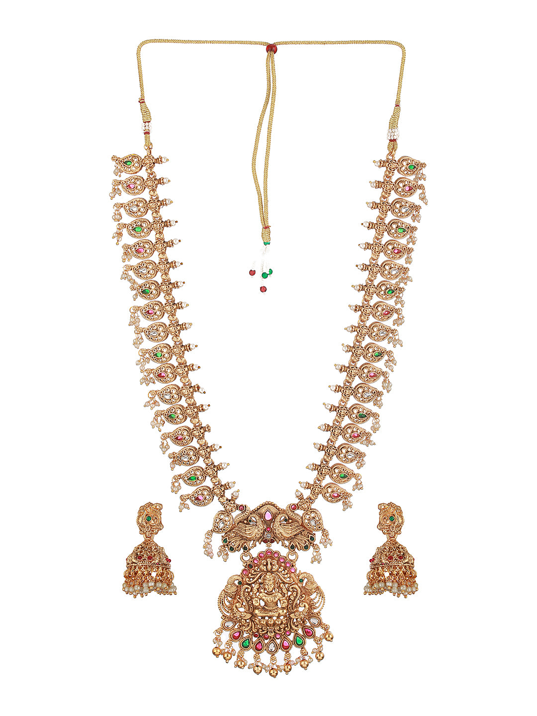 Gold Mango Pearl Drops Temple Lakshmi Devi Haram Necklace  Jewellery Set