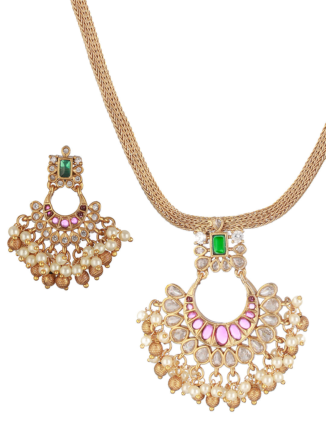 22k Gold Plated Red Kemp Chandbali Chain Necklace  Jewellery Set