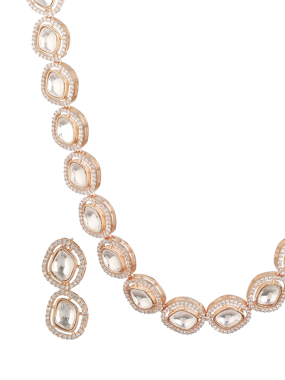 Gold Plated Kundan Polki Geometric Necklace Jewellery  Set