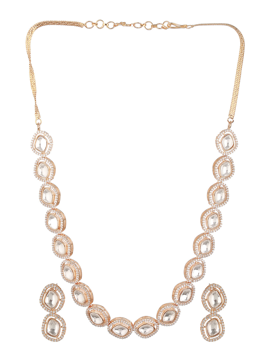 Gold Plated Kundan Polki Geometric Necklace Jewellery  Set