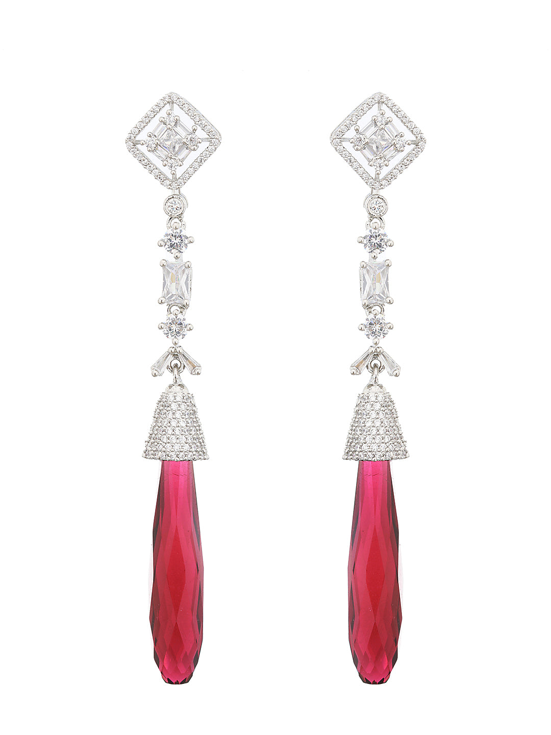 Silver Plated Red AD Studded  Designer Dangler  Earrings