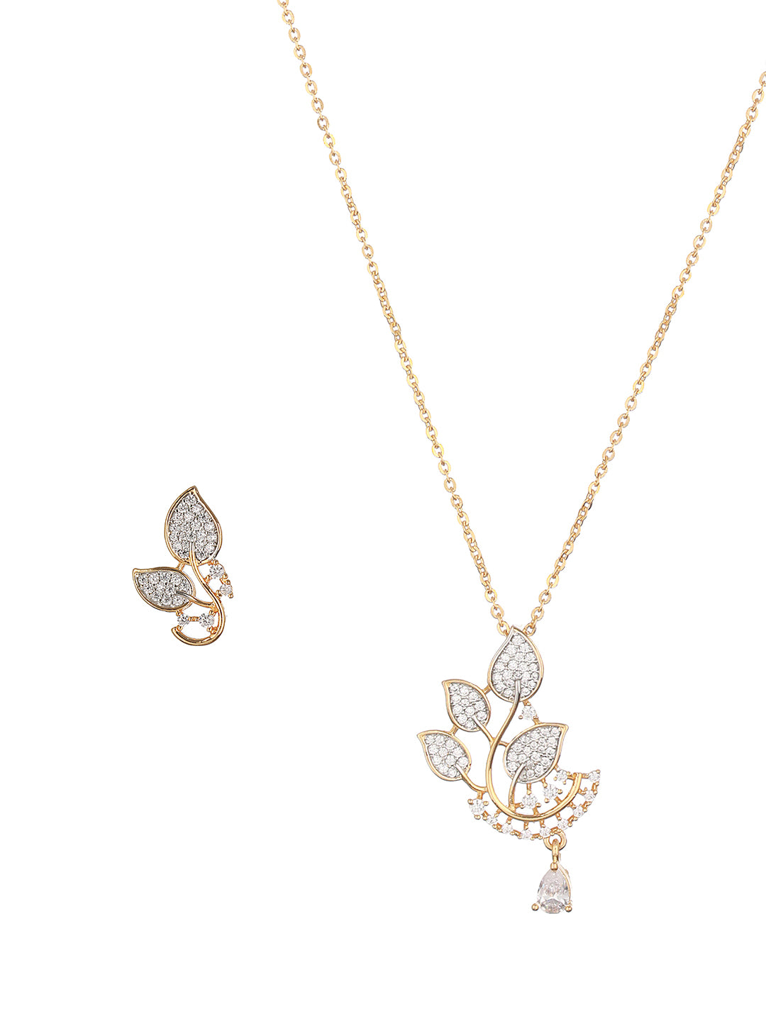 Gold Plated CZ Floral Minimal Locket Jewellery  Set