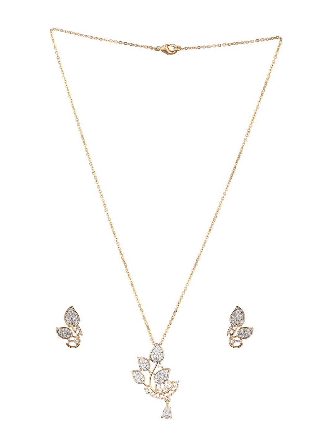 Gold Plated CZ Floral Minimal Locket Jewellery  Set