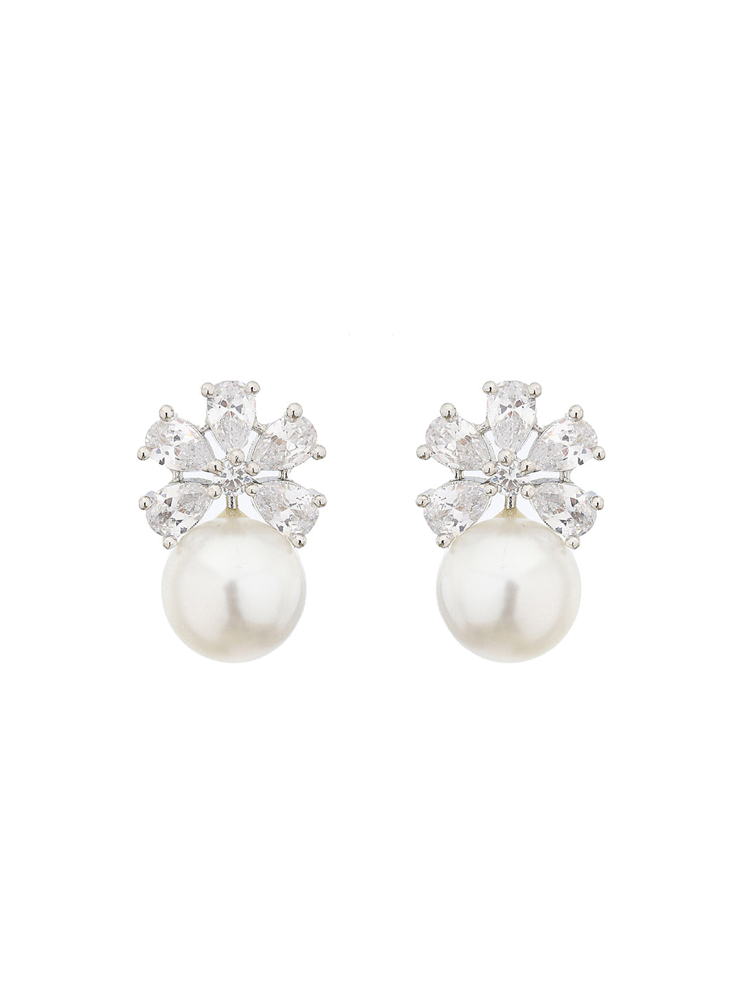Silver Toned Pearl Beaded Minimal Studs earrings