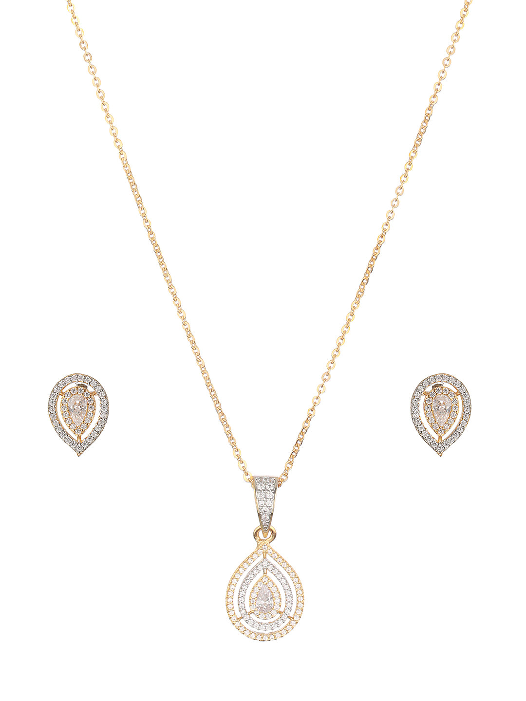 Gold Toned CZ Studded Tilak Shaped Minimal Locket Jewellery  Set
