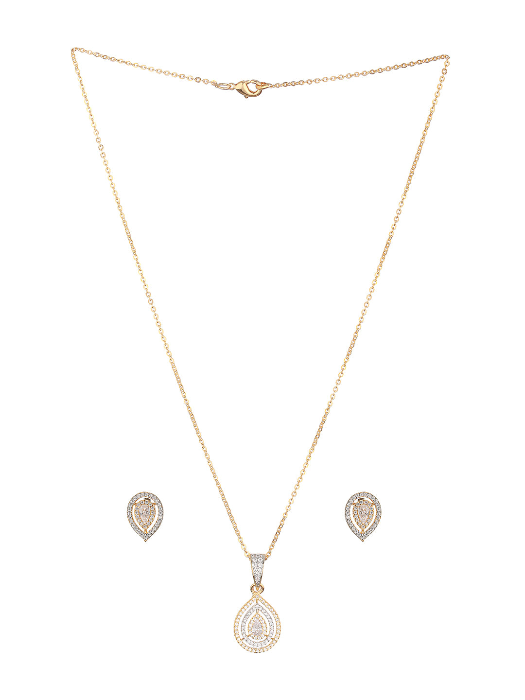 Gold Toned CZ Studded Tilak Shaped Minimal Locket Jewellery  Set