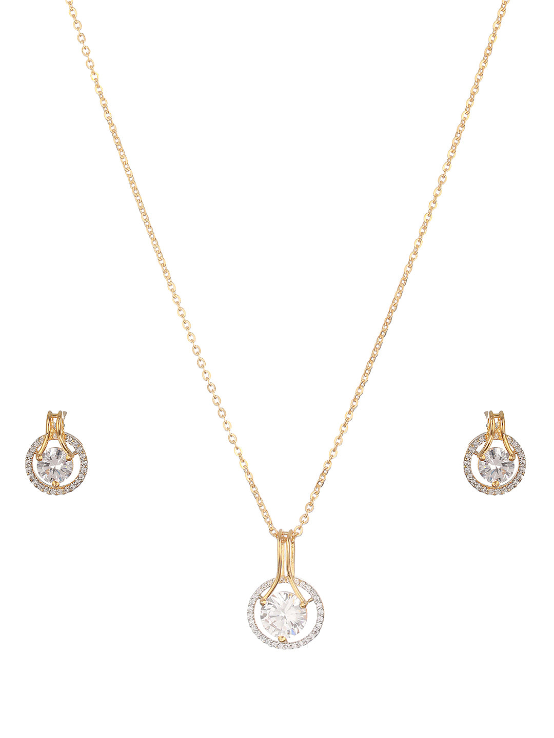 Gold Toned Solitaire AD Studded Minimal Locket Jewellery  Set
