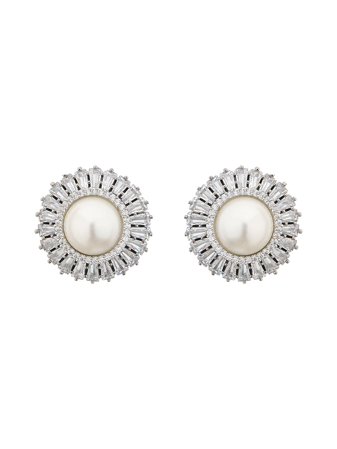 Silver Plated CZ Studded Pearl minimal Studs Earrings