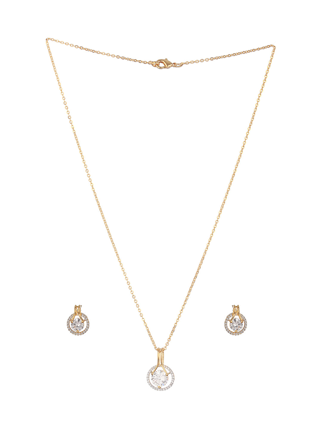 Gold Toned Solitaire AD Studded Minimal Locket Jewellery  Set