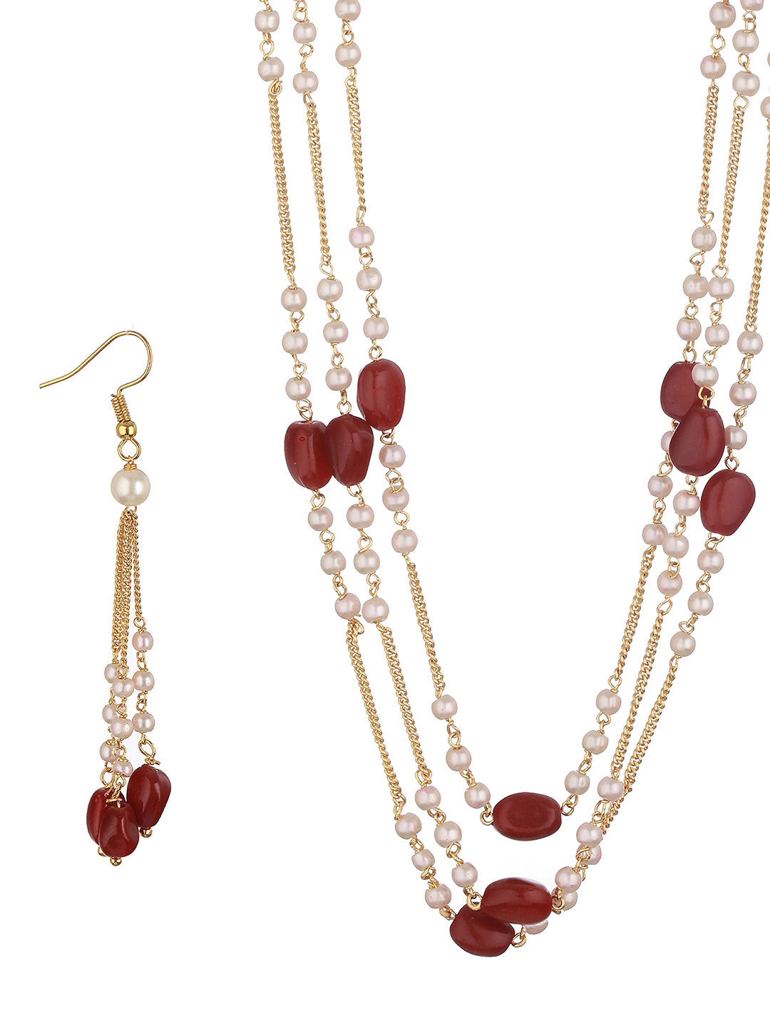 Gold Plated Red Pearl Maala Necklace Jewellery  Set