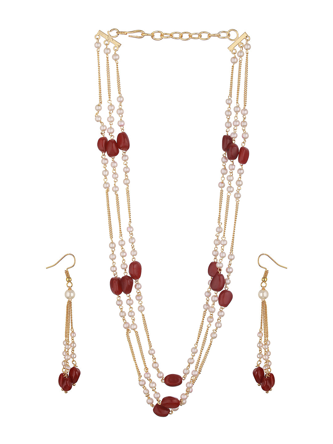 Gold Plated Red Pearl Maala Necklace Jewellery  Set
