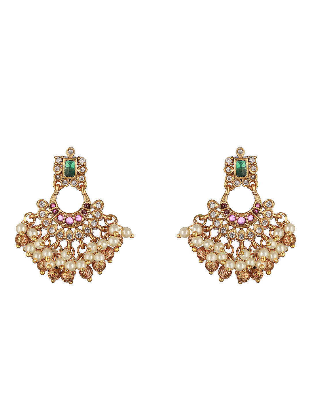 22k Gold Plated Red Kemp Chandbali Chain Necklace  Jewellery Set